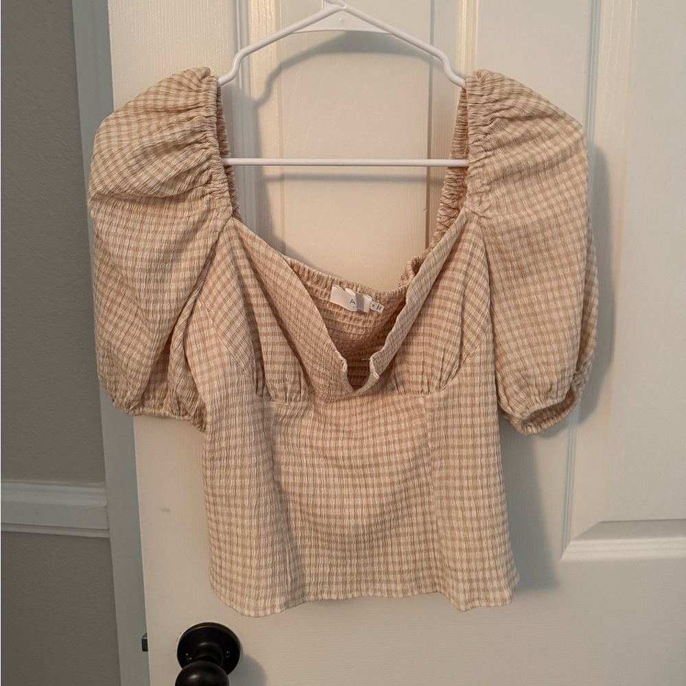ASTR Plaid Puff Sleeve Top